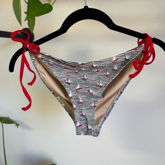 J. Crew Nautical Sailboat Striped Red Side Ties Bikini Swimsuit Bottom Large - Picture 1 of 5